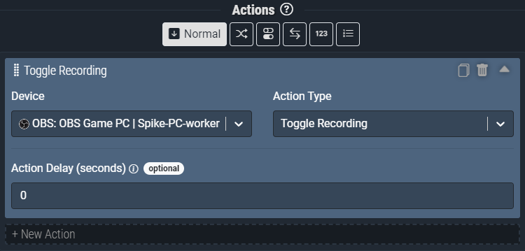 Screenshot: Toggle Recording action.