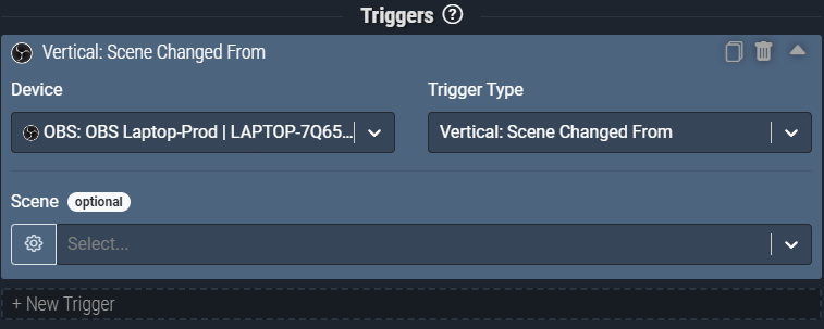 Screenshot: The Vertical: Scene Changed From trigger pictured will activate anytime the Vertical Plugin changes scenes.