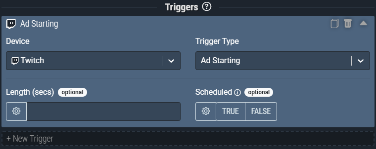 Screenshot: The Ad Starting trigger pictured will fire anytime an ad starts in your channel.