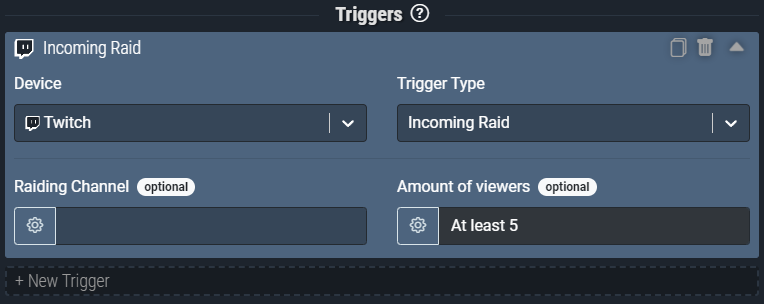 Screenshot: The Incoming Raid trigger pictured will only activate when your channel receives a raid with at least 5 viewers.